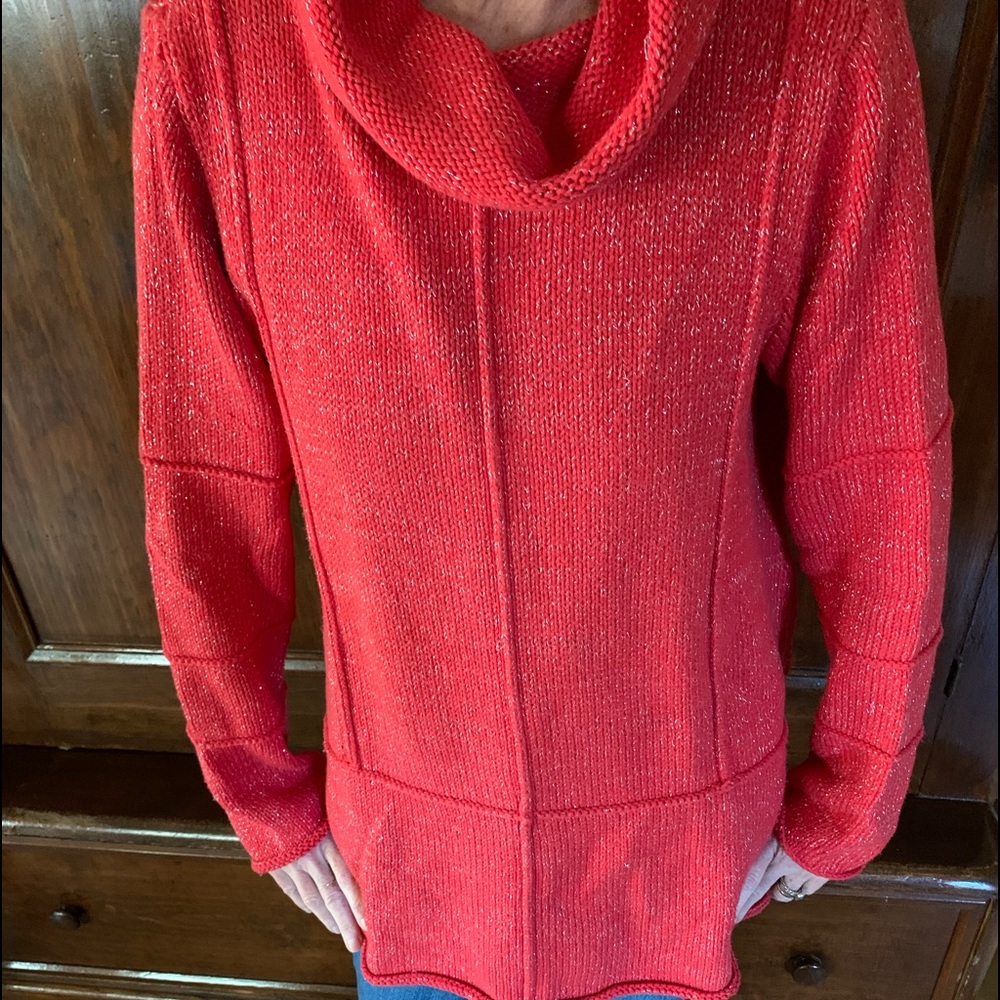 Pure Handknit Cowlneck Tunic Top Sweater